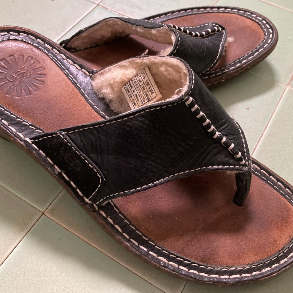 UGG Layback Black Leather Sandals